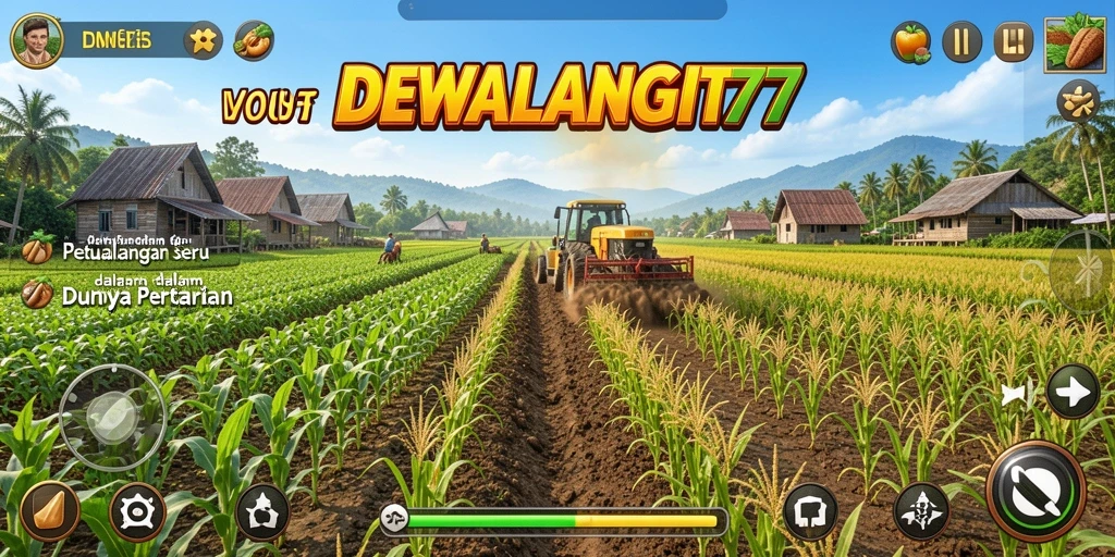Screenshot DEWALANGIT77 menunjukkan pemain sedang merawat tanaman di ladang.
