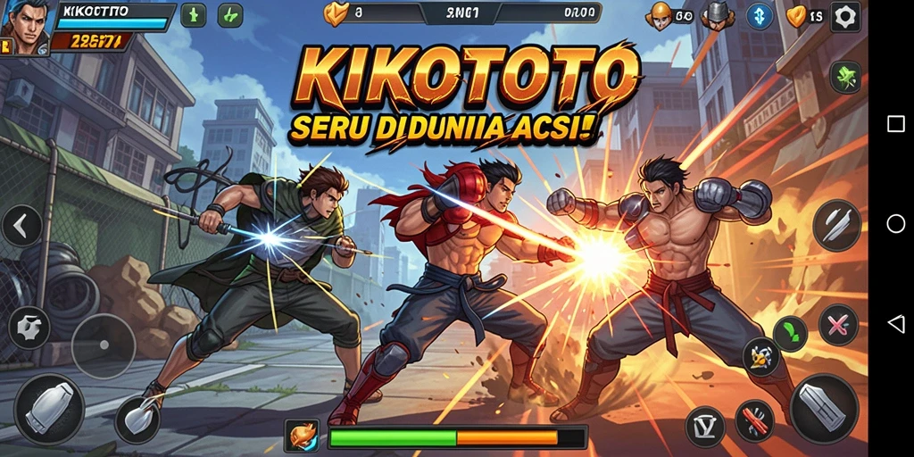 Tangkapan layar gameplay KIKOTOTO menampilkan aksi pertarungan yang intens dan mendebarkan.
